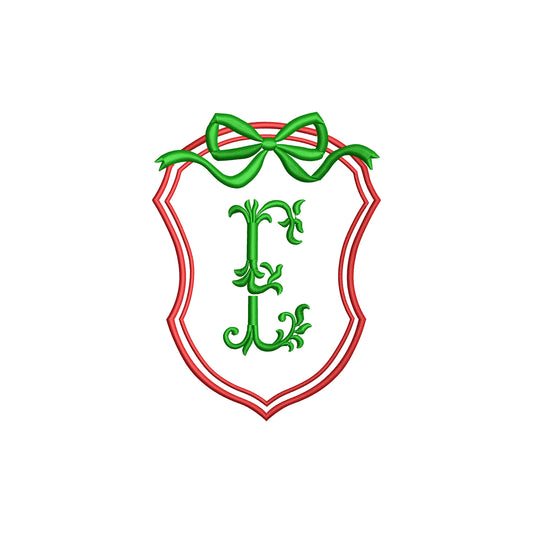 Minimal Vintage Crest with Flowy Bow Digital Machine Embroidery File- Instant Download- Download-5 SIZES