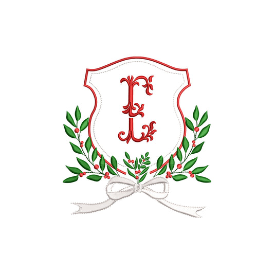 Vintage Frame Crest with Flowy Bow and Berries Digital Machine Embroidery File-Download- 5 SIZES