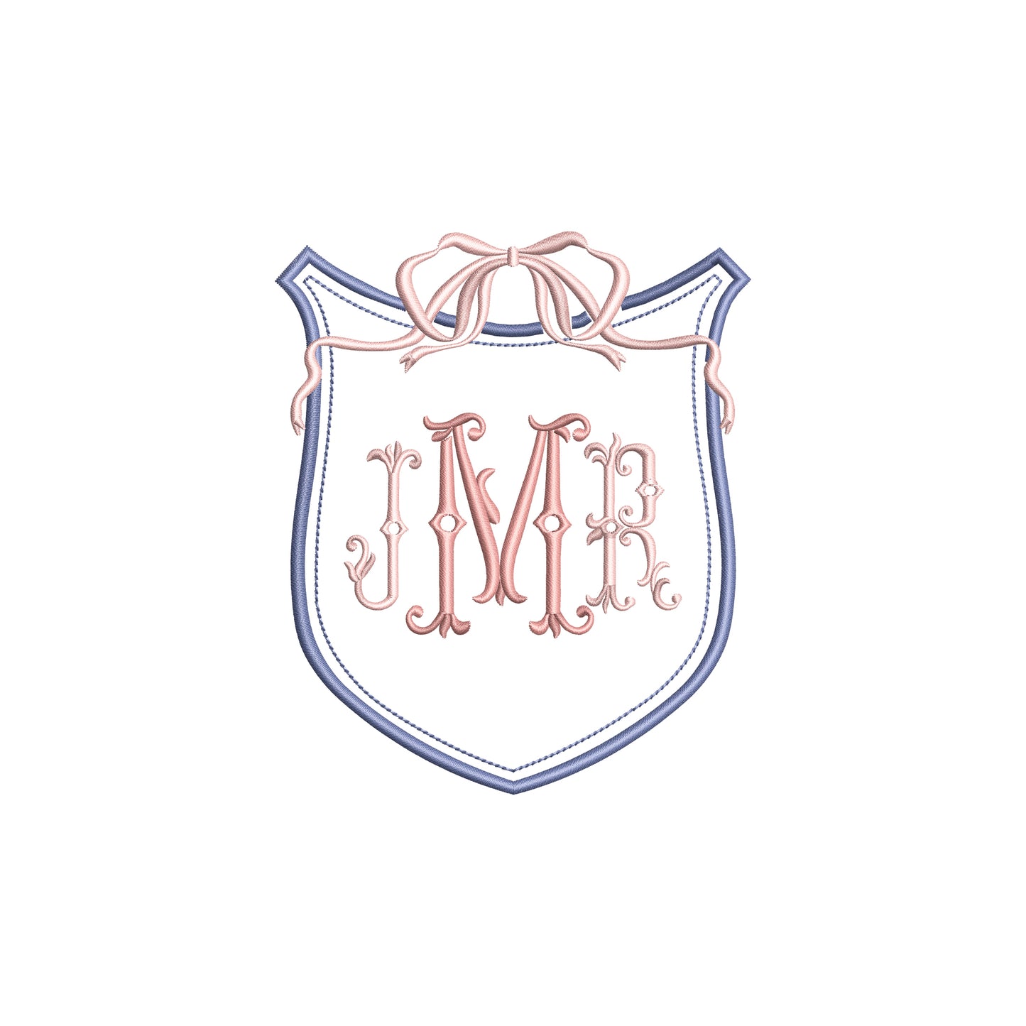 Vintage Crest with Flowy Bow Digital Machine Embroidery File- Instant Download- Baby Lee Digital Design-5 SIZES-DST, PES, JAN, JEF, EXP, SEW, ART, PES, VP3, HUS, PCS, XXX, PEC