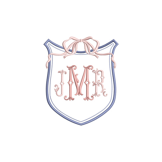 Vintage Crest with Flowy Bow Digital Machine Embroidery File- Instant Download- Baby Lee Digital Design-5 SIZES-DST, PES, JAN, JEF, EXP, SEW, ART, PES, VP3, HUS, PCS, XXX, PEC