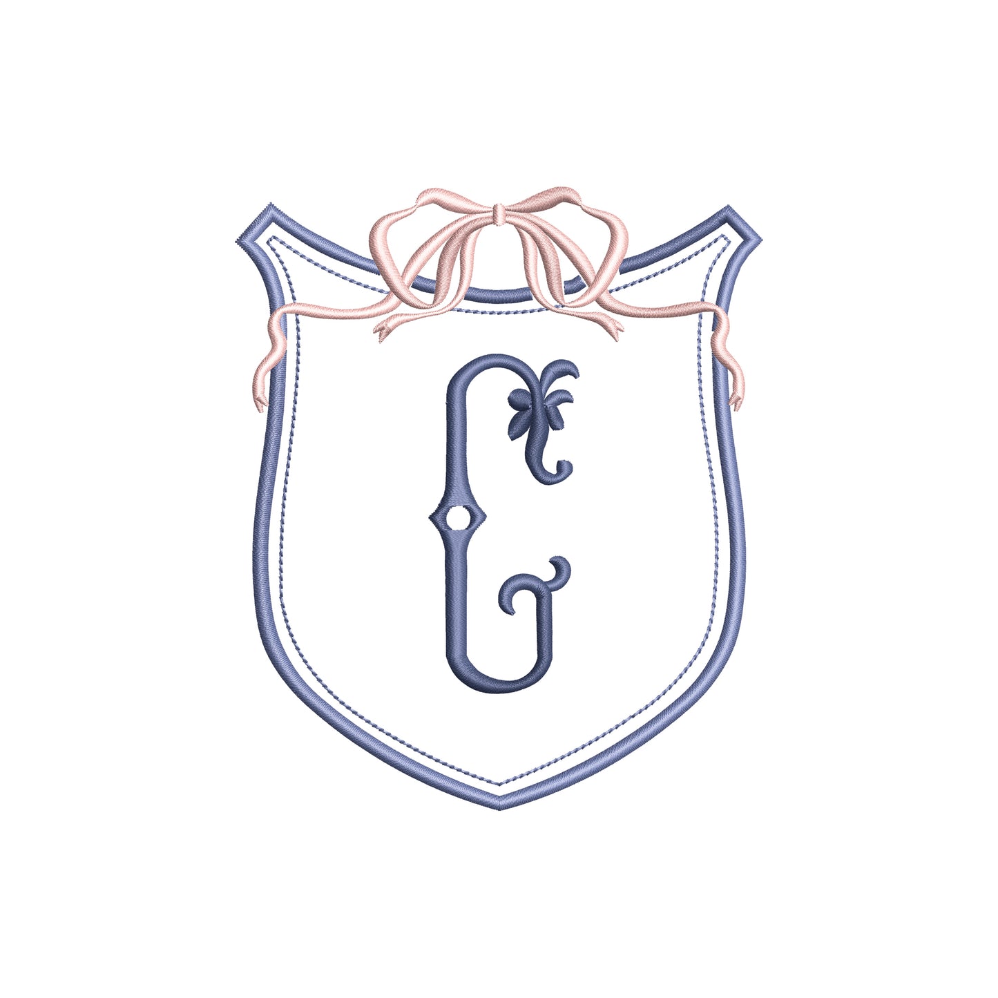 Vintage Crest with Flowy Bow Digital Machine Embroidery File- Instant Download- Baby Lee Digital Design-5 SIZES-DST, PES, JAN, JEF, EXP, SEW, ART, PES, VP3, HUS, PCS, XXX, PEC