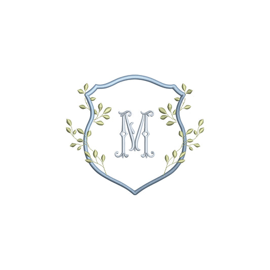 Vintage Floral Crest with Leaves Digital Machine Embroidery File-  Download- 5 SIZES