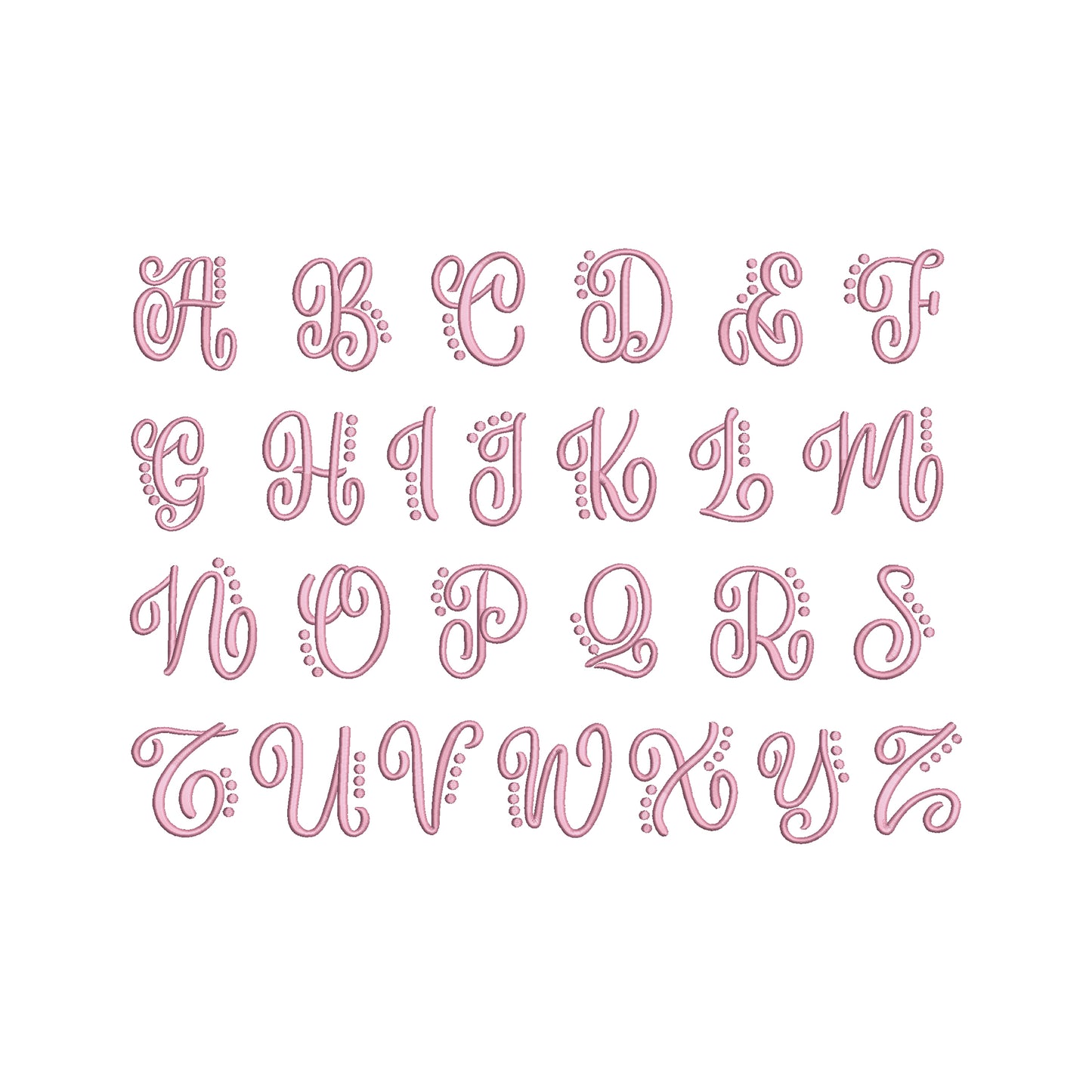 EMBROIDERY FONTS- Cursive Dot Monogram Font Digital Machine Embroidery File- Baby Lee Embroidery Design- Instant Download- 3 SIZES-HUS, SEW, XXX, DST, DGT, VP3, JEF, PES, EXP, and PCS.