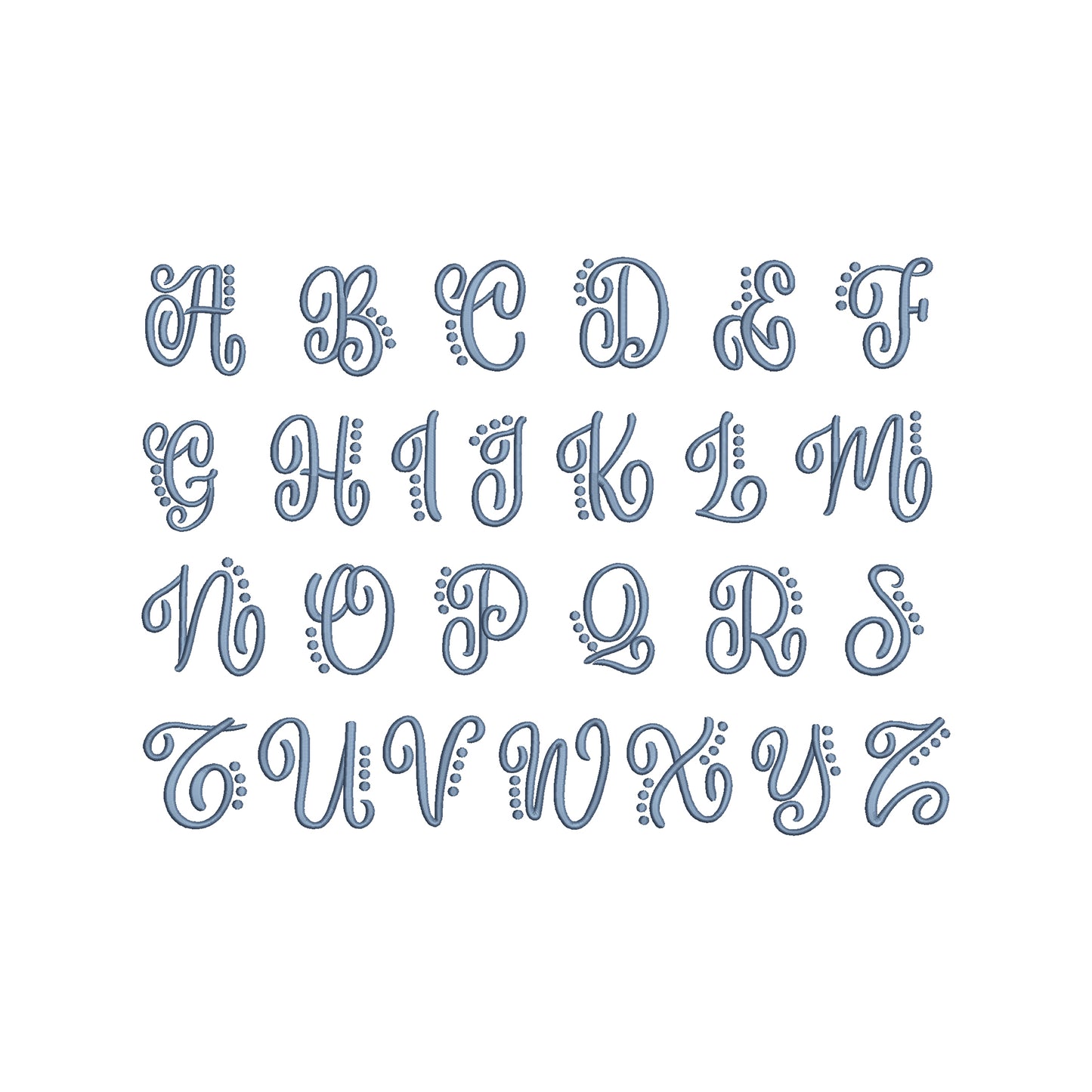 EMBROIDERY FONTS- Cursive Dot Monogram Font Digital Machine Embroidery File- Baby Lee Embroidery Design- Instant Download- 3 SIZES-HUS, SEW, XXX, DST, DGT, VP3, JEF, PES, EXP, and PCS.