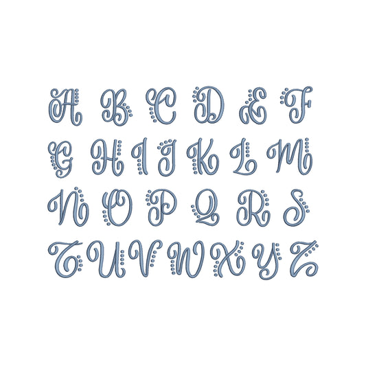 EMBROIDERY FONTS- Cursive Dot Monogram Font Digital Machine Embroidery File- Baby Lee Embroidery Design- Instant Download- 3 SIZES-HUS, SEW, XXX, DST, DGT, VP3, JEF, PES, EXP, and PCS.