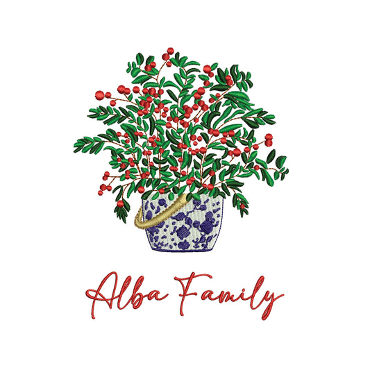 Chinoiserie Christmas Arrangements with berries- Digital Machine Embroidery File- Baby Lee Digital Design- 2 SIZES-DST, PES, JAN, JEF, EXP, SEW, ART, PES, VP3, HUS, PCS, XXX, PEC