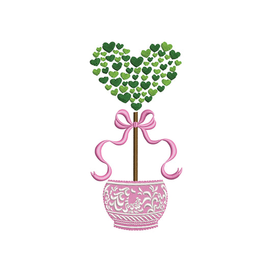 Chinoiserie Valentine's Heart Boxwood Topiary Pot   - Digital Machine Embroidery File- Baby Lee Digital Design-Instant Download- 5 SIZES-DST, PES, JAN, JEF, EXP, SEW, ART, PES, VP3, HUS, PCS, XXX, PEC