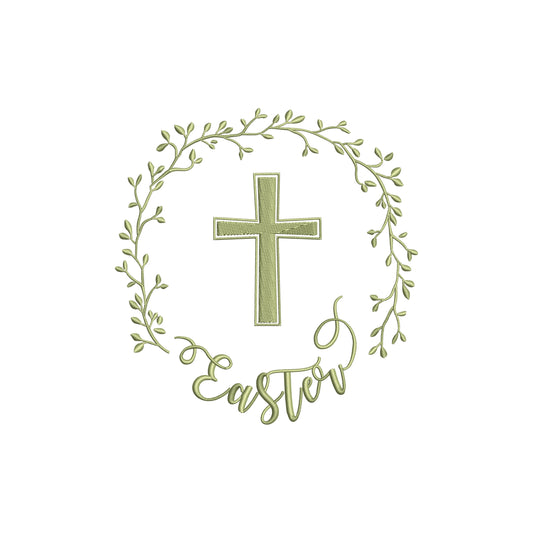 Easter Wreath with Cross Digital Machine Embroidery Digital File- Baby Lee Embroidery Design-4 SIZES-DST, JAN, JEF, SEW, EXP, ART, PES, VP3, HUS, PCS, XXX, DGT, and PEC.