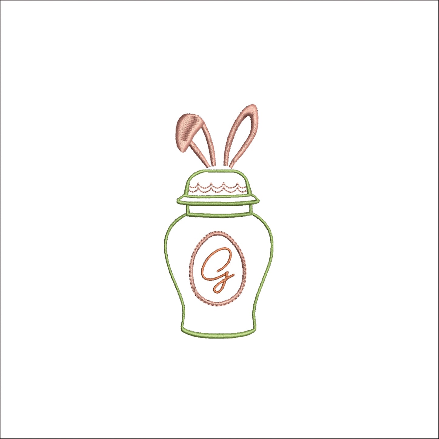 EASTER BUNNY Ginger Jar Digital Embroidery File Instant Download- Baby Lee Digital Designs- 4 SIZES-DST, PES, JAN, JEF, EXP, SEW, ART, PES, VP3, HUS, PCS, XXX, PEC