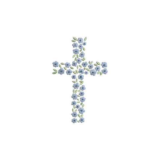 Religious Floral Cross with leaves Digital Machine Embroidery File- Download-5 SIZES