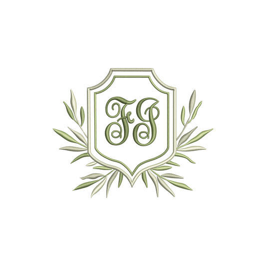 Double Crest with Foliage Leaves Digital Machine Embroidery File- Download- 5 SIZES
