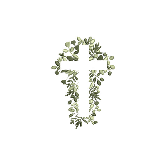Religious Cross with Flowers and Foliage Digital Machine Embroidery File- Download-6 SIZES