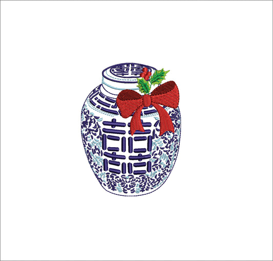 Chinoiserie Christmas Ginger Jar Digital Machine Embroidery File-  Download- 4 SIZES