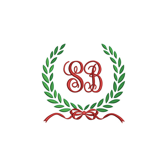 Classical Laurel Wreath with Flowy Bow Digital Machine Embroidery File- Download-5 SIZES