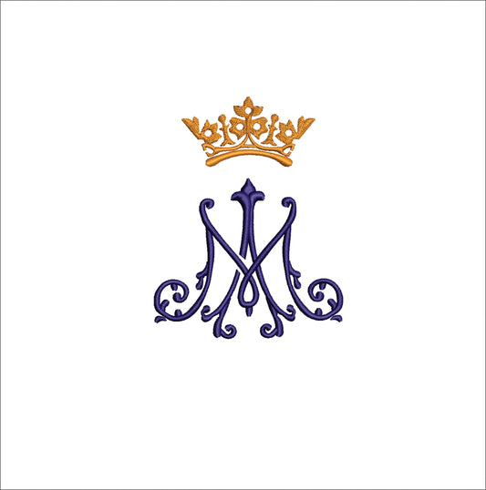 Catholic Marian Monogram with Crown Digital Machine Embroidery File- Download - 5 SIZES