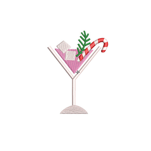 Christmas Holidays Martini with Candy Cane Digital Machine Embroidery File- Download- 3 SIZE
