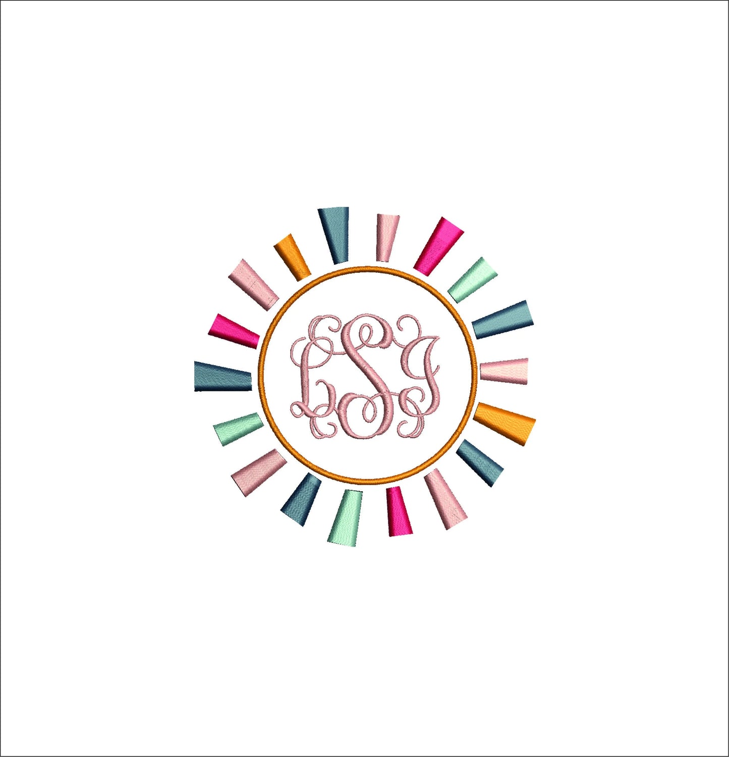 Sun Monogram Wreath Digital Machine Embroidery File Instant Download- Baby Lee Digital Design-5 SIZES-DST, PES, JAN, JEF, EXP, SEW, ART, PES, VP3, HUS, PCS, XXX, PEC