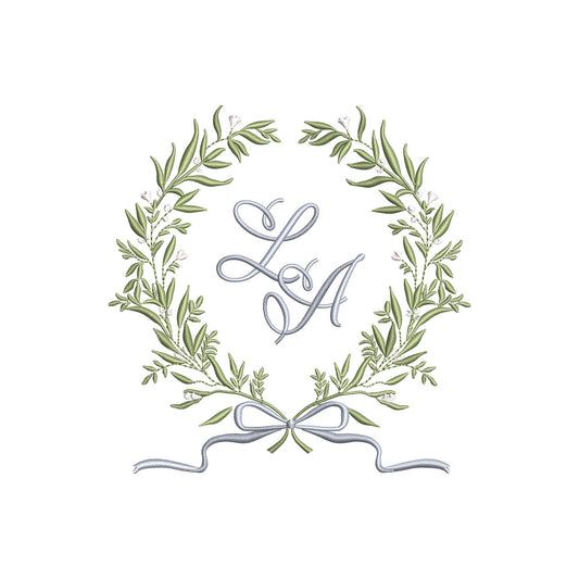 Vintage Floral Wreath with Flowy Bow Digital Machine Embroidery File- Download- 5 SIZES