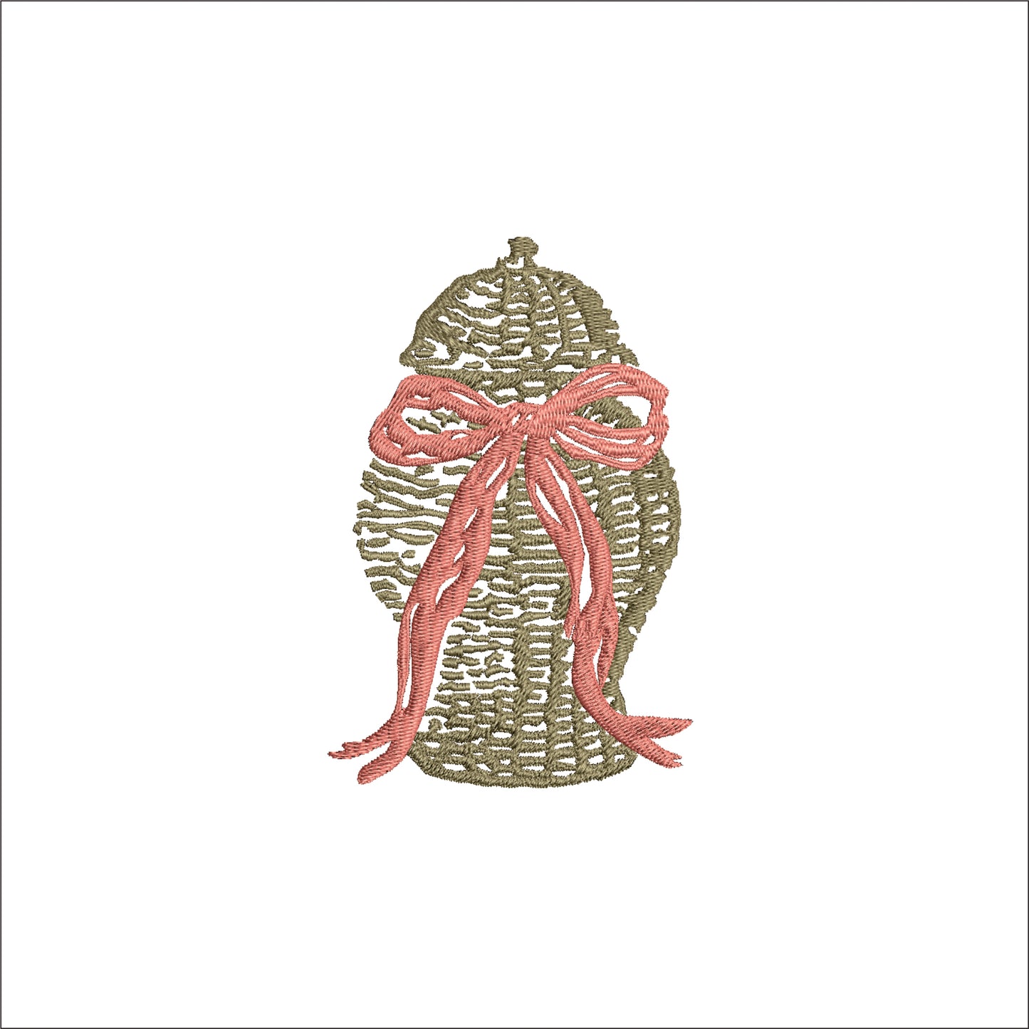 Chinoiserie Rattan Ginger Jar with Bow Digital Machine Embroidery File- Baby Lee Digital Design-Instant Download- 3 SIZES-DST, PES, JAN, JEF, EXP, SEW, ART, PES, VP3, HUS, PCS, XXX, PEC