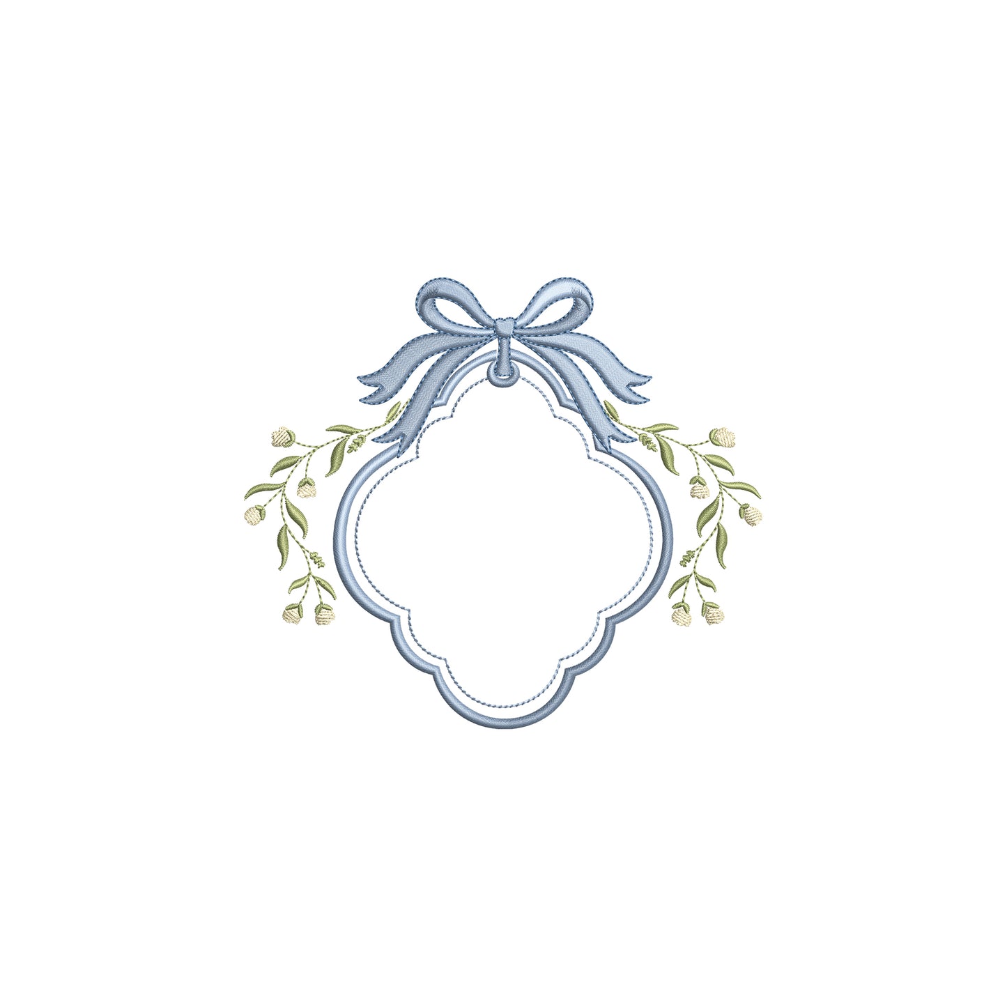 Scalloped Crest with Bow Digital Machine Embroidery File- Instant Download- Baby Lee Digital Design-5 SIZE- DST, PES, JAN, JEF, EXP, SEW, ART, PES, VP3, HUS, PCS, XXX, PEC