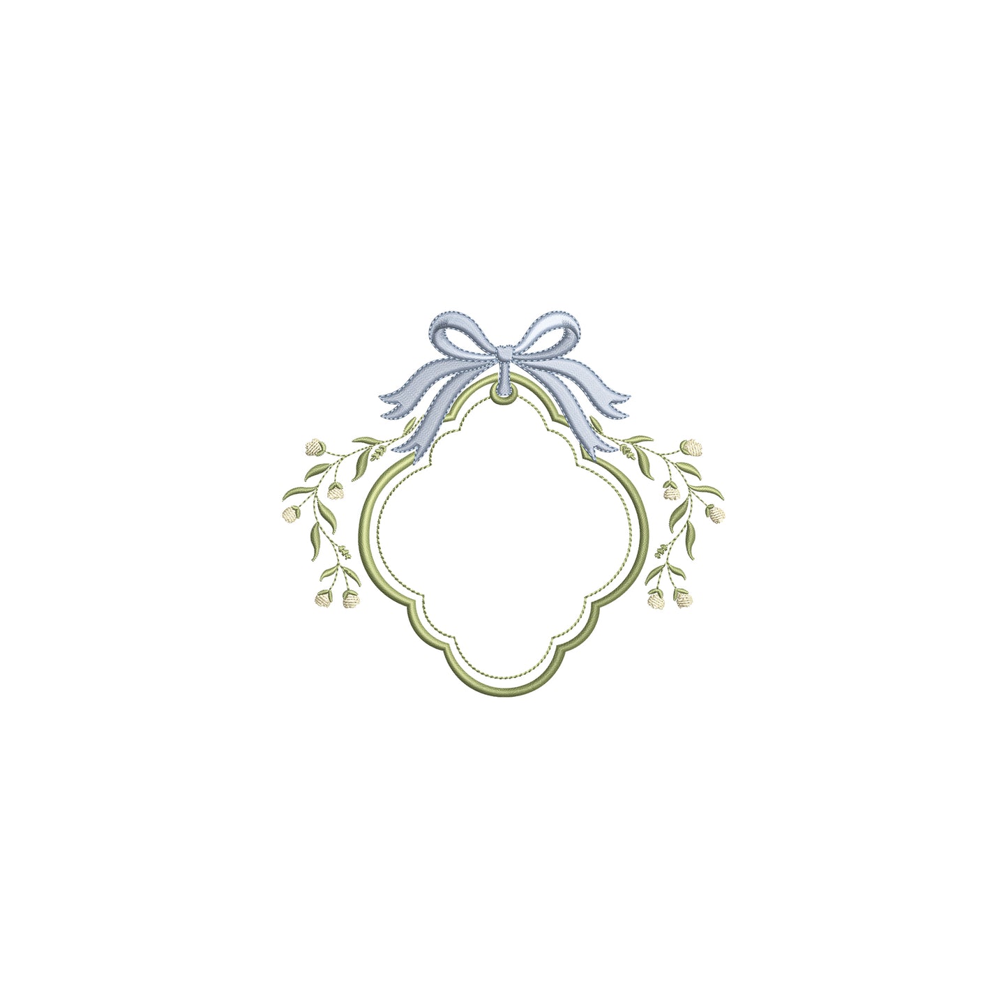 Scalloped Crest with Bow Digital Machine Embroidery File- Instant Download- Baby Lee Digital Design-5 SIZE- DST, PES, JAN, JEF, EXP, SEW, ART, PES, VP3, HUS, PCS, XXX, PEC
