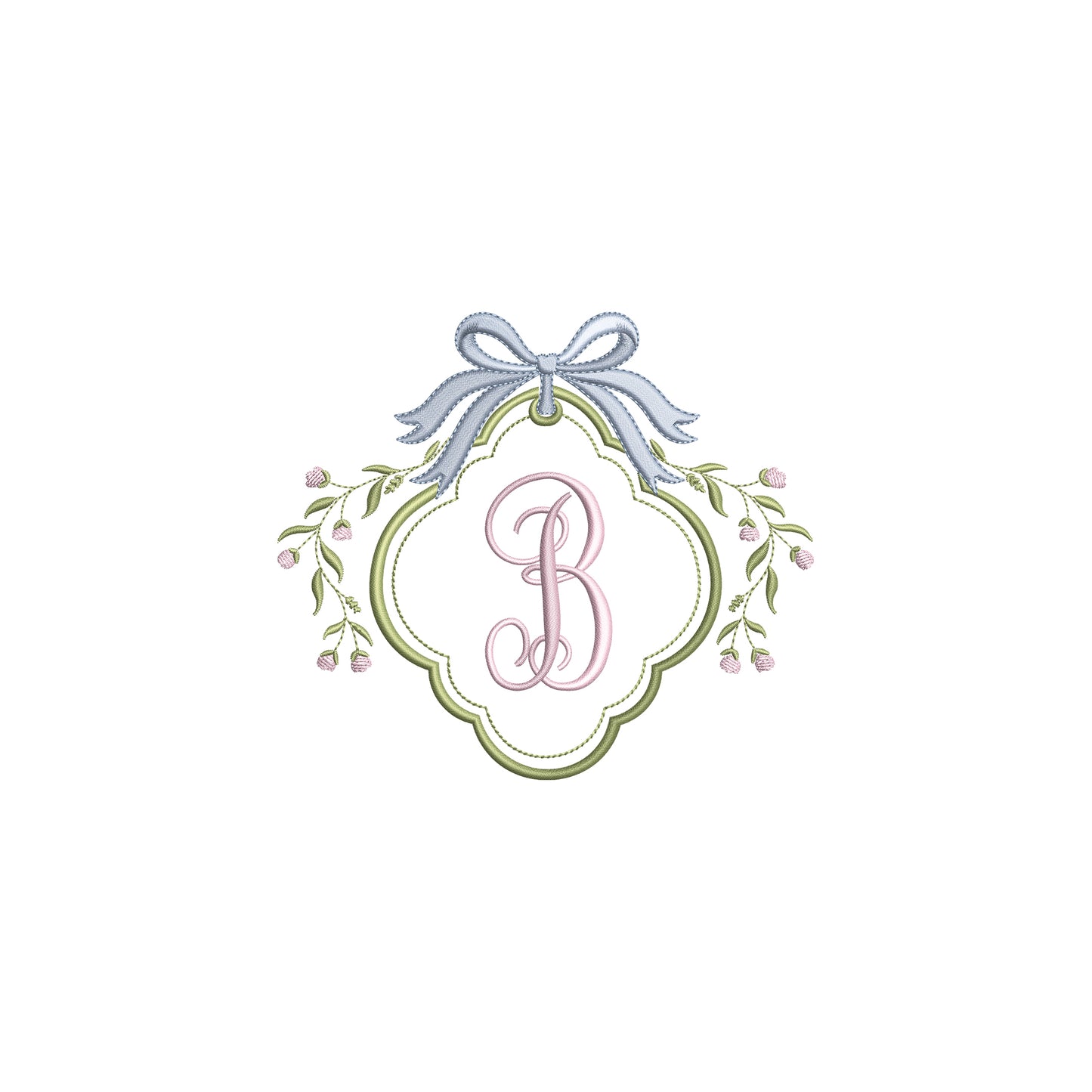 Scalloped Crest with Bow Digital Machine Embroidery File- Instant Download- Baby Lee Digital Design-5 SIZE- DST, PES, JAN, JEF, EXP, SEW, ART, PES, VP3, HUS, PCS, XXX, PEC