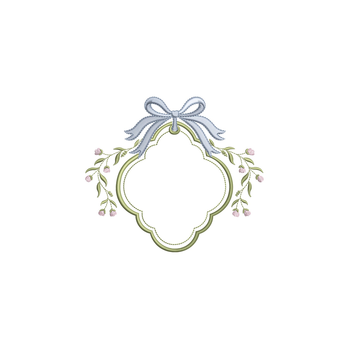 Scalloped Crest with Bow Digital Machine Embroidery File- Instant Download- Baby Lee Digital Design-5 SIZE- DST, PES, JAN, JEF, EXP, SEW, ART, PES, VP3, HUS, PCS, XXX, PEC