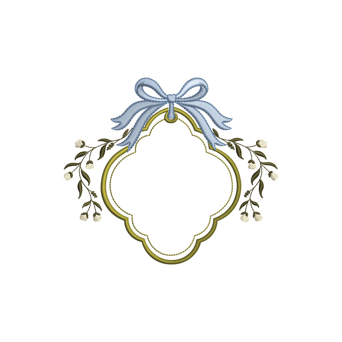 Scalloped Crest with Bow Digital Machine Embroidery File- Instant Download- Baby Lee Digital Design-5 SIZE- DST, PES, JAN, JEF, EXP, SEW, ART, PES, VP3, HUS, PCS, XXX, PEC