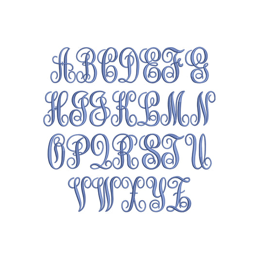 EMBROIDERY FONTS- Scroll Script Monogram Font Digital Machine Embroidery File- Download- 2 SIZES