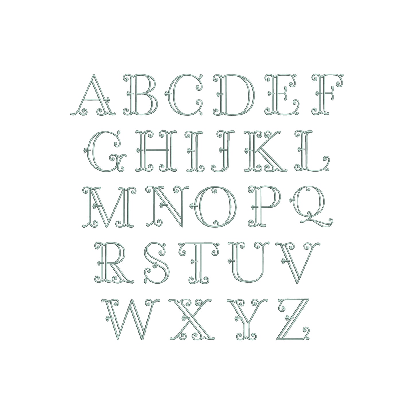EMBROIDERY FONTS- Fishtail Victorian Monogram Font Digital Machine Embroidery File- Baby Lee Embroidery Design- Instant Download- 3 SIZES-HUS, SEW, XXX, DST, DGT, VP3, JEF, PES, EXP, and PCS.