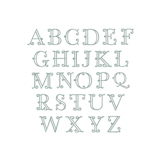 EMBROIDERY FONTS- Fishtail Victorian Monogram Font Digital Machine Embroidery File- Baby Lee Embroidery Design- Instant Download- 3 SIZES-HUS, SEW, XXX, DST, DGT, VP3, JEF, PES, EXP, and PCS.