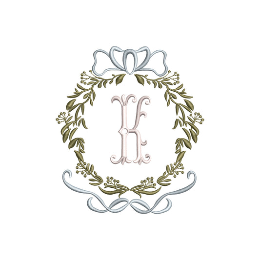 Vintage Floral Wreath with Flowy Bow Digital Machine Embroidery File- Download- 4 SIZES