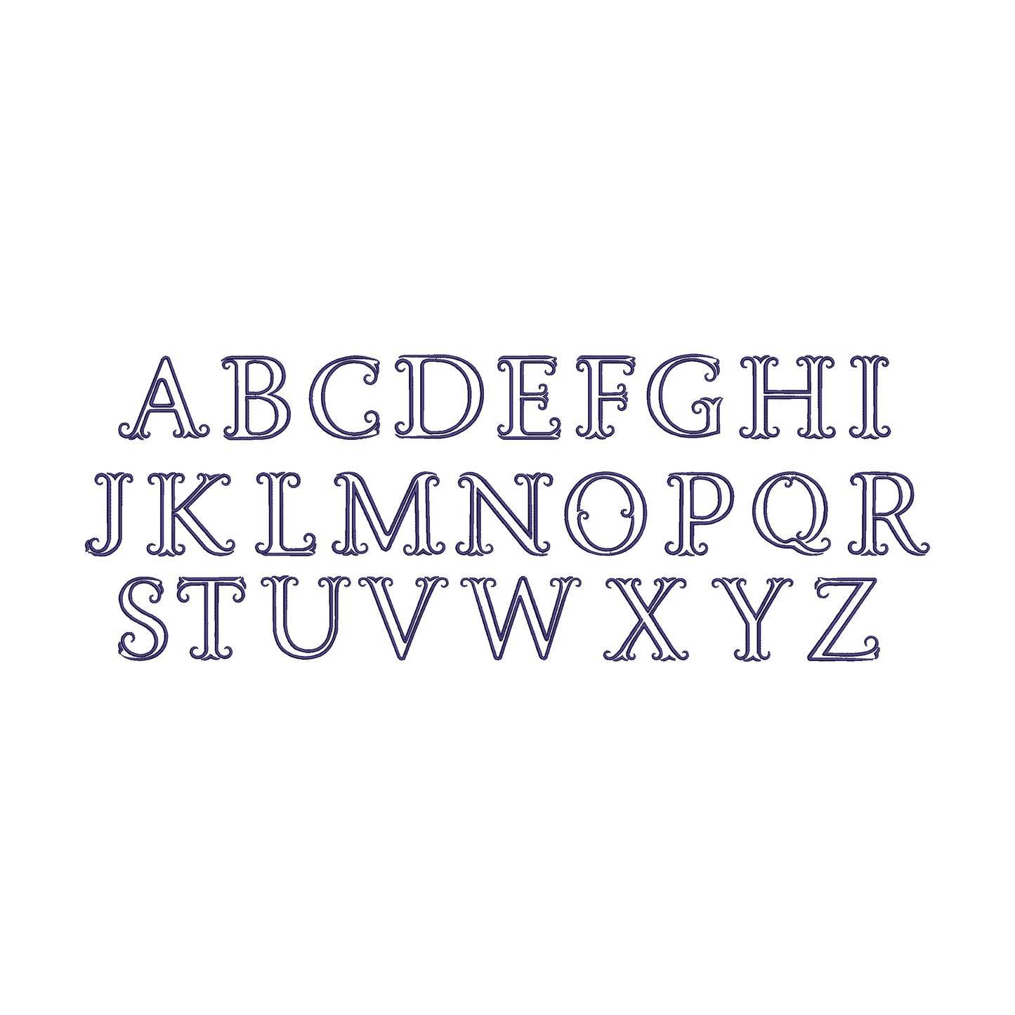 EMBROIDERY FONTS- Fishtail Victorian Monogram Font Digital Machine Embroidery File- Baby Lee Embroidery Design- Instant Download- 3 SIZES-HUS, SEW, XXX, DST, DGT, VP3, JEF, PES, EXP, and PCS.