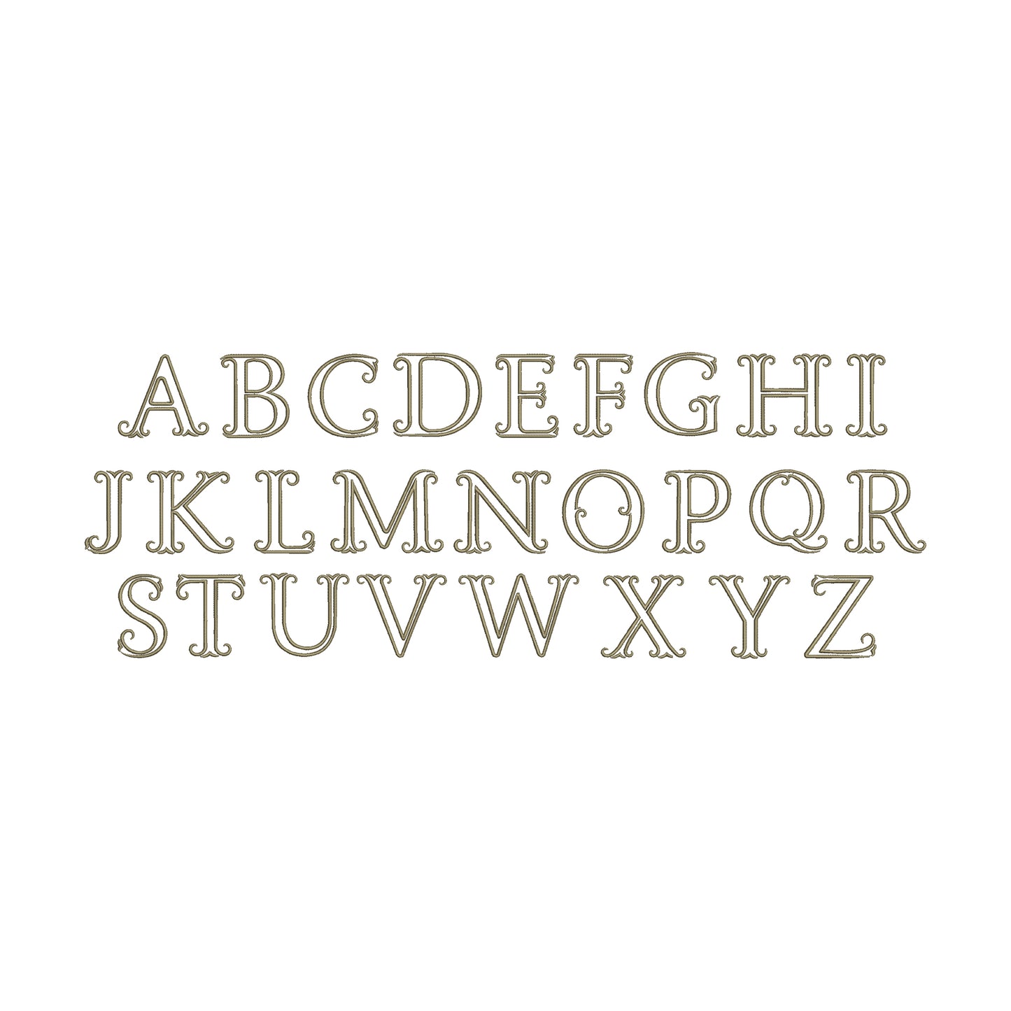 EMBROIDERY FONTS- Fishtail Victorian Monogram Font Digital Machine Embroidery File- Baby Lee Embroidery Design- Instant Download- 3 SIZES-HUS, SEW, XXX, DST, DGT, VP3, JEF, PES, EXP, and PCS.