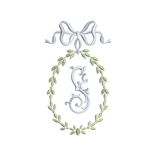 Vintage Floral Oval Wreath with Flowy Bow Digital Machine Embroidery File-  Download- 5 SIZES