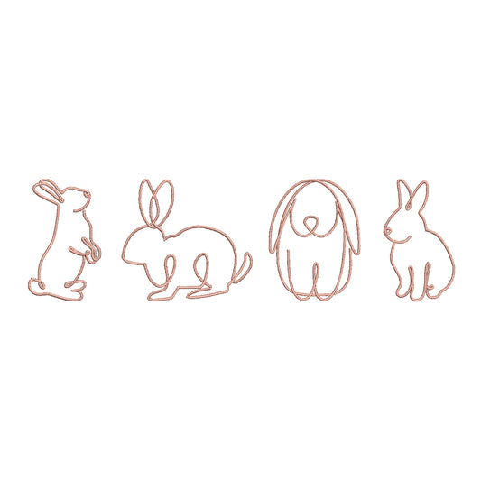 BUNDLE Hand Drawn Bunny Outline Machine Embroidery File- Instant Download- Baby Lee Embroidery Design-4 MODELS, 3 SIZES EACH- JEF, HUS, SEW, XXX, DST, DGT, VP3, PES, EXP, and PCS.