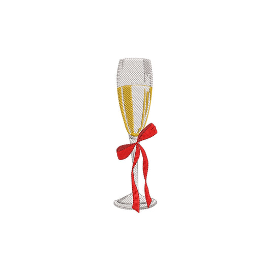 Chinoiserie Champagne Glass with Flowy Bow Digital Machine Embroidery File-Download -5 SIZES