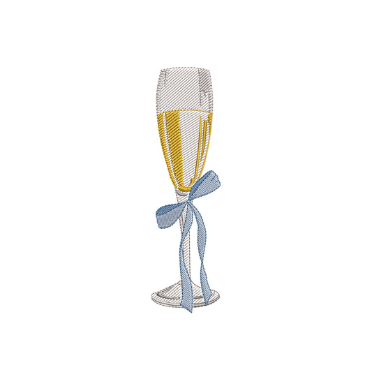 Chinoiserie Champagne Glass with Flowy Bow Digital Machine Embroidery File-Download -5 SIZES-DST, DGT, JAN, JEF, SEW, EXP, ART, PES, VP3, HUS, PCS, and XXX.